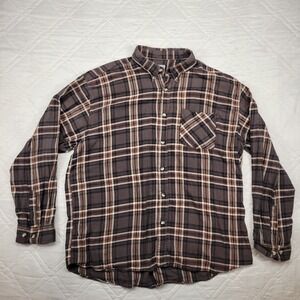 Sun River Clothing Co 100% cotton long sleeve button front brown plaid shirt XXL